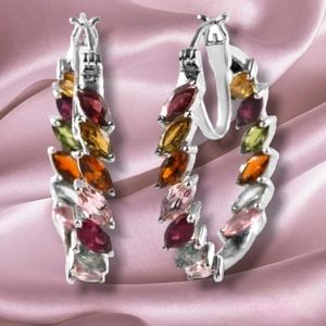 🔥PRICE CUT🔥NWT MULTI-TOURMALINE HOOP EARRINGS IN PLATINUM OVER STERLING SILVER